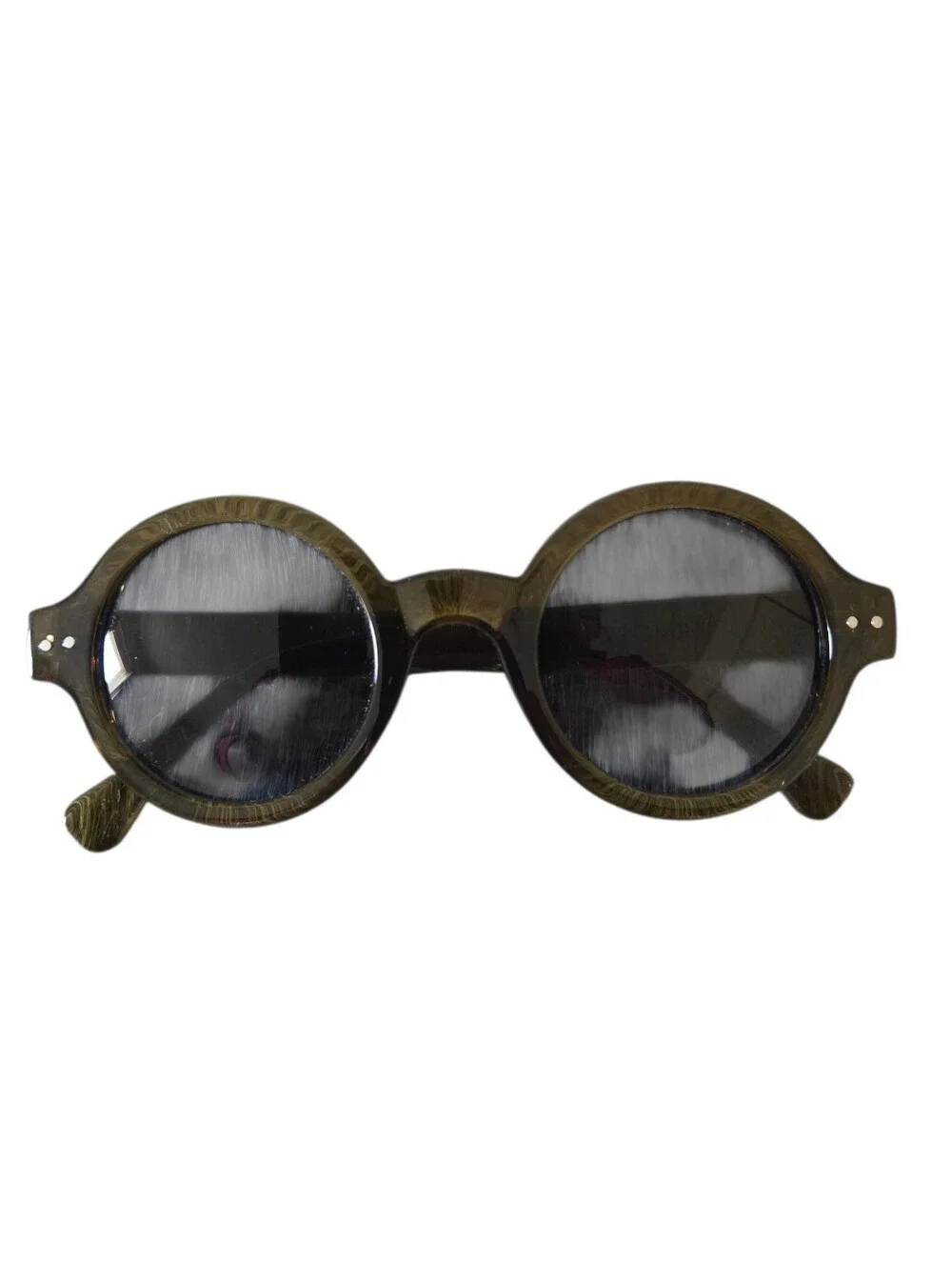 Round Retro Olive Green Sunglasses Gray Lenses Oversized Boho Festival